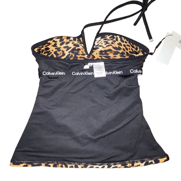 Calvin Klein Women's Animal-Print V-Wire Bandeau Halter Tankini Top XS - Picture 4 of 8